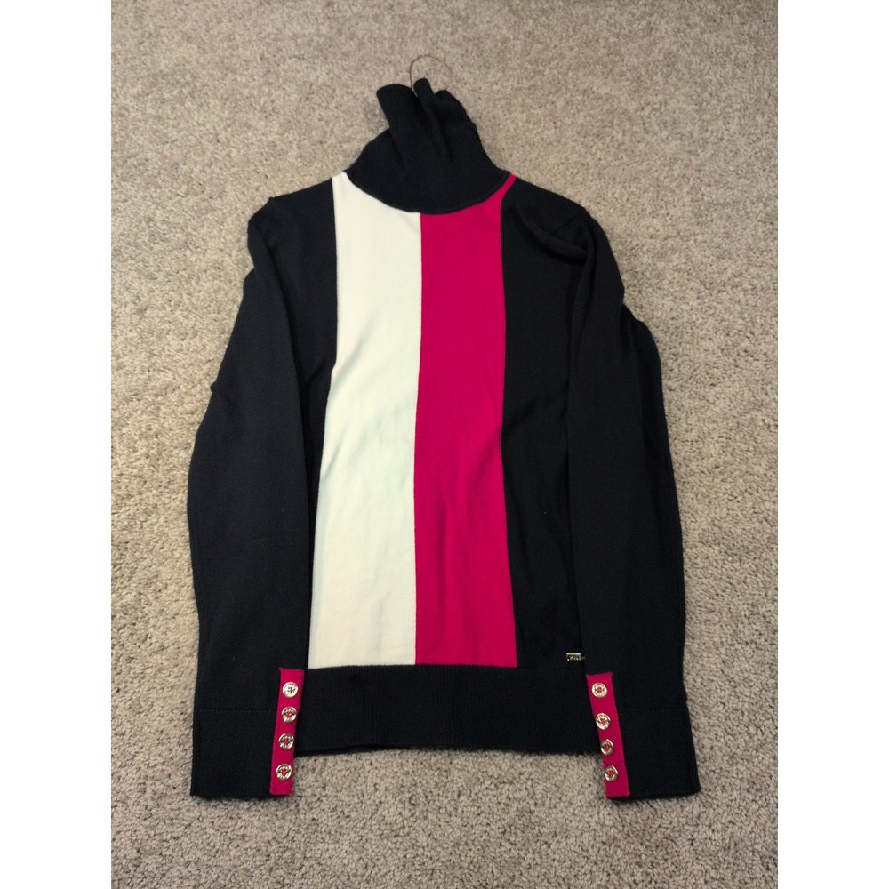Tommy Hilfiger Womens XS Turtleneck Sweater Navy White Gold Button